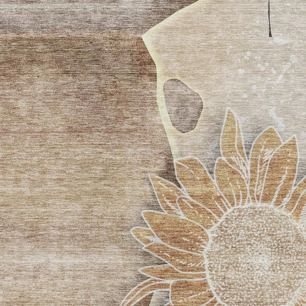 HomeRoots 5' X 8' Washable Brown & Beige Floral Area Rug with UV Protection - Durable, Stain-Resistant Design 656785