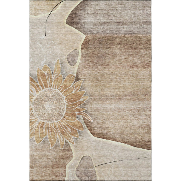 HomeRoots 5' X 8' Washable Brown & Beige Floral Area Rug with UV Protection - Durable, Stain-Resistant Design 656785