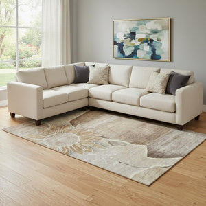 HomeRoots 8' X 10' Brown and Beige Floral Area Rug - Stylish, Washable, UV-Protected, Perfect for Busy Homes! 656787