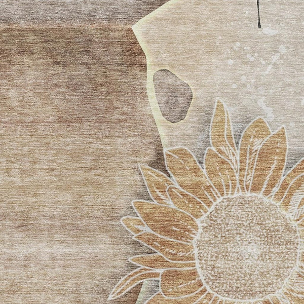 HomeRoots 8' X 10' Brown and Beige Floral Area Rug - Stylish, Washable, UV-Protected, Perfect for Busy Homes! 656787