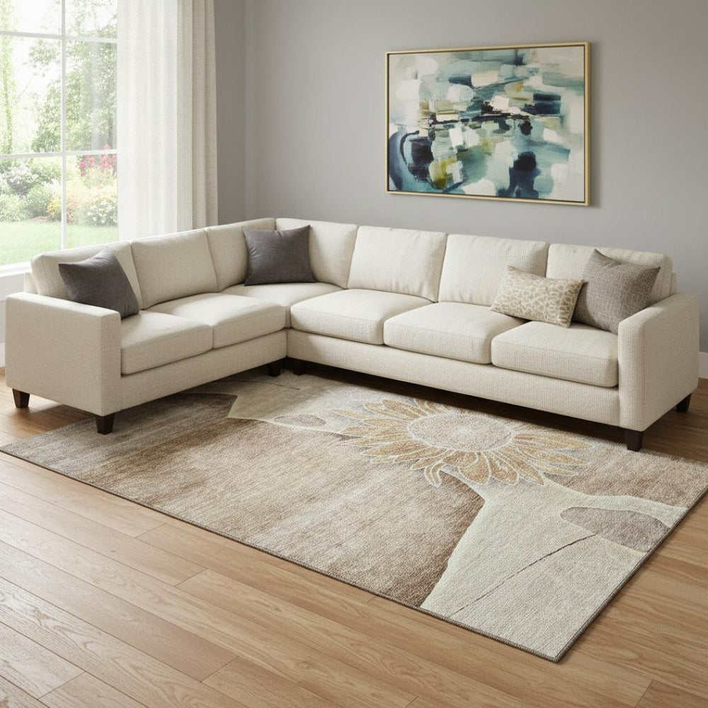 HomeRoots 9' X 12' Brown And Beige Floral Area Rug - Washable, UV Protected, Stain Resistant for Busy Homes 656788