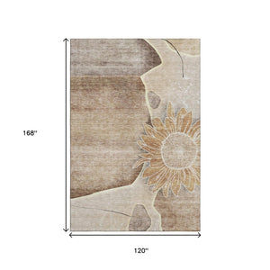 HomeRoots 10' Brown and Beige Floral Washable Area Rug with UV Protection - Durable, Stain-Resistant Design 656789