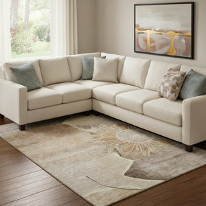 HomeRoots 10' Brown and Beige Floral Washable Area Rug with UV Protection - Durable, Stain-Resistant Design 656789