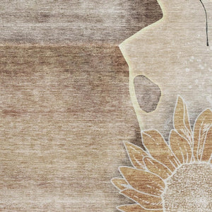 HomeRoots 10' Brown and Beige Floral Washable Area Rug with UV Protection - Durable, Stain-Resistant Design 656789