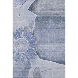 HomeRoots 5' X 8' Blue And Ivory Floral Rug - Washable, UV-Protected, Durable Design for Family Spaces 656791