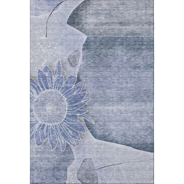 HomeRoots 5' X 8' Blue And Ivory Floral Rug - Washable, UV-Protected, Durable Design for Family Spaces 656791