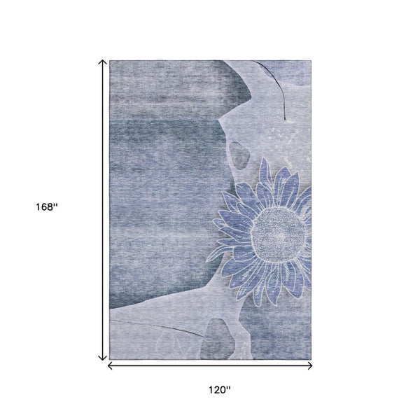 HomeRoots 10' Blue and Ivory Floral Area Rug – Washable, UV Protected, Stain Resistant for High-Traffic Spaces 656795