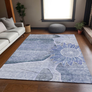 HomeRoots 10' Blue and Ivory Floral Area Rug – Washable, UV Protected, Stain Resistant for High-Traffic Spaces 656795