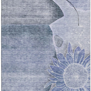 HomeRoots 10' Blue and Ivory Floral Area Rug – Washable, UV Protected, Stain Resistant for High-Traffic Spaces 656795