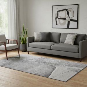 HomeRoots 5' X 8' Gray and Silver Floral Washable Area Rug with UV Protection for High-Traffic Family Spaces 656797