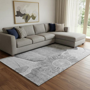 HomeRoots 8' X 10' Gray And Silver Floral Area Rug - Washable, UV Protected, Durable, Ideal For High-Traffic Areas 656799