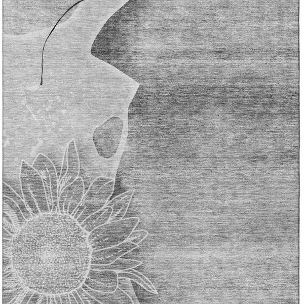 HomeRoots 9' X 12' Gray & Silver Floral Area Rug – Washable, Stain-Resistant, UV Protected for Modern Homes 656800