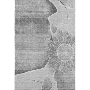 HomeRoots 9' X 12' Gray & Silver Floral Area Rug – Washable, Stain-Resistant, UV Protected for Modern Homes 656800