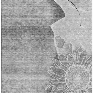 HomeRoots 9' X 12' Gray & Silver Floral Area Rug – Washable, Stain-Resistant, UV Protected for Modern Homes 656800
