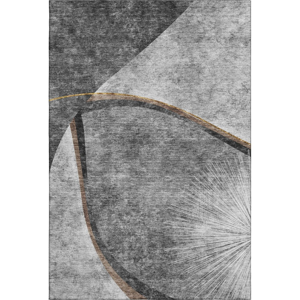 HomeRoots 5' X 8' Gray Silver and Gold Abstract Washable Area Rug – Stylish, Durable, UV-Protected for Homes! 656803
