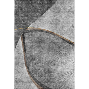 HomeRoots 5' X 8' Gray Silver and Gold Abstract Washable Area Rug – Stylish, Durable, UV-Protected for Homes! 656803