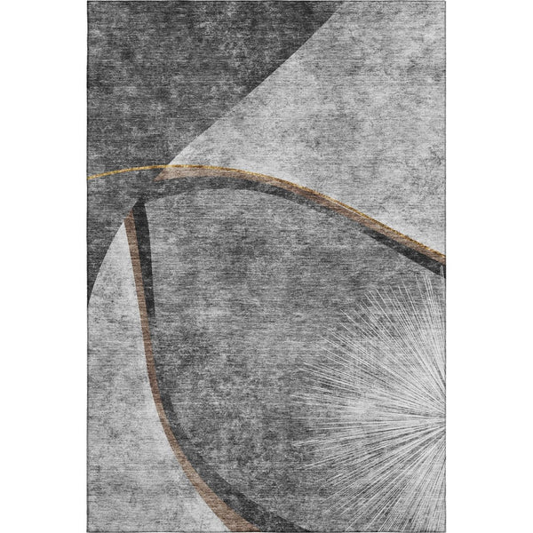 HomeRoots 5' X 8' Gray Silver and Gold Abstract Washable Area Rug – Stylish, Durable, UV-Protected for Homes! 656803