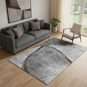 HomeRoots 5' X 8' Gray Silver and Gold Abstract Washable Area Rug – Stylish, Durable, UV-Protected for Homes! 656803