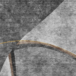 HomeRoots 8' X 10' Gray Silver Gold Abstract Washable Area Rug with UV Protection for Modern Homes & Families 656805
