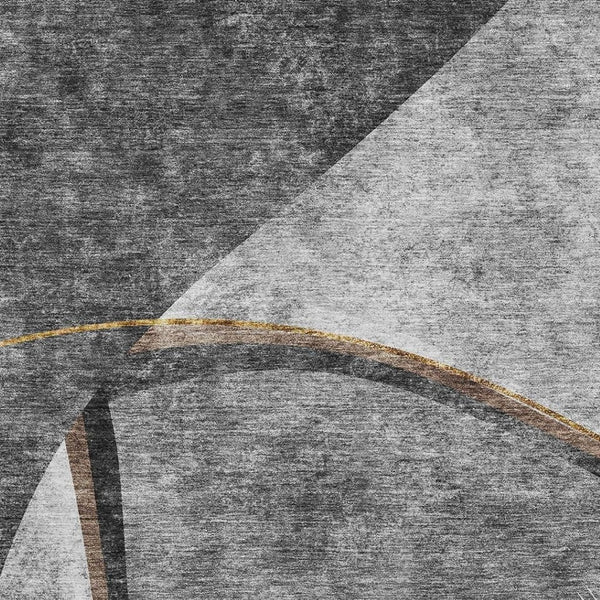 HomeRoots 8' X 10' Gray Silver Gold Abstract Washable Area Rug with UV Protection for Modern Homes & Families 656805