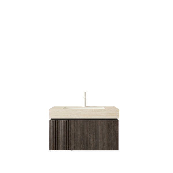 English Elm Muri Floating Bathroom Vanity Sintered Stone Top Plywood Cabinet Espresso Finish W2615S00605
