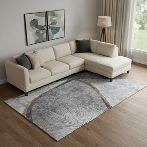 HomeRoots 10' X 14' Modern Gray Silver Gold Abstract Area Rug - Washable, UV Protected, Stain Resistant Design 656807