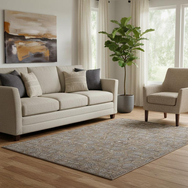 HomeRoots 5' Chocolate Gray & Charcoal Floral Area Rug - Washable, UV Protected, Stain Resistant for Homes 656809