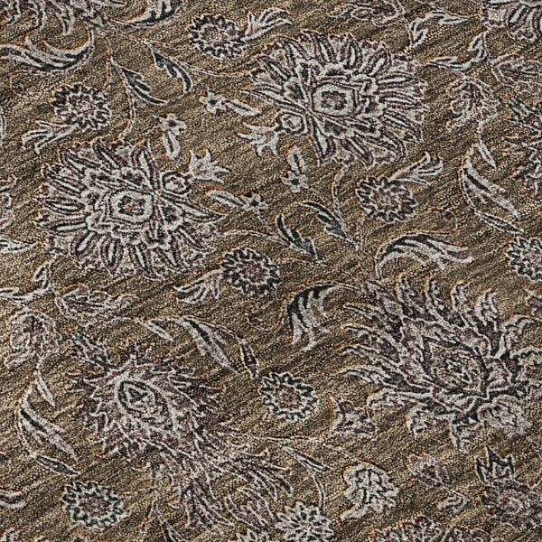 HomeRoots 8' Chocolate Gray & Charcoal Floral Washable Round Rug - Durable, Stain Resistant & UV Protected! 656810