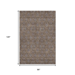 HomeRoots 8' X 10' Elegant Chocolate Gray & Charcoal Floral Washable Area Rug with UV Protection & Durability 656811