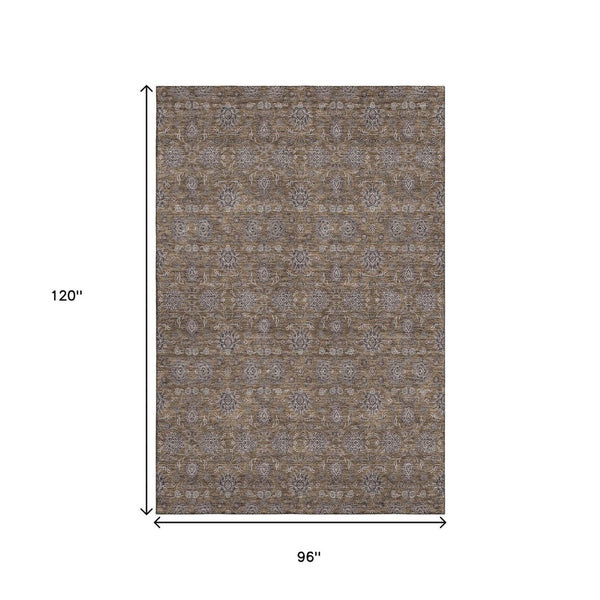 HomeRoots 8' X 10' Elegant Chocolate Gray & Charcoal Floral Washable Area Rug with UV Protection & Durability 656811