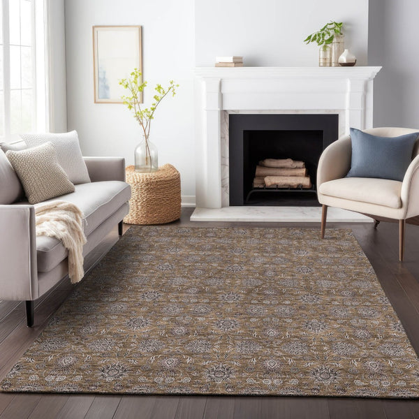 HomeRoots 8' X 10' Elegant Chocolate Gray & Charcoal Floral Washable Area Rug with UV Protection & Durability 656811