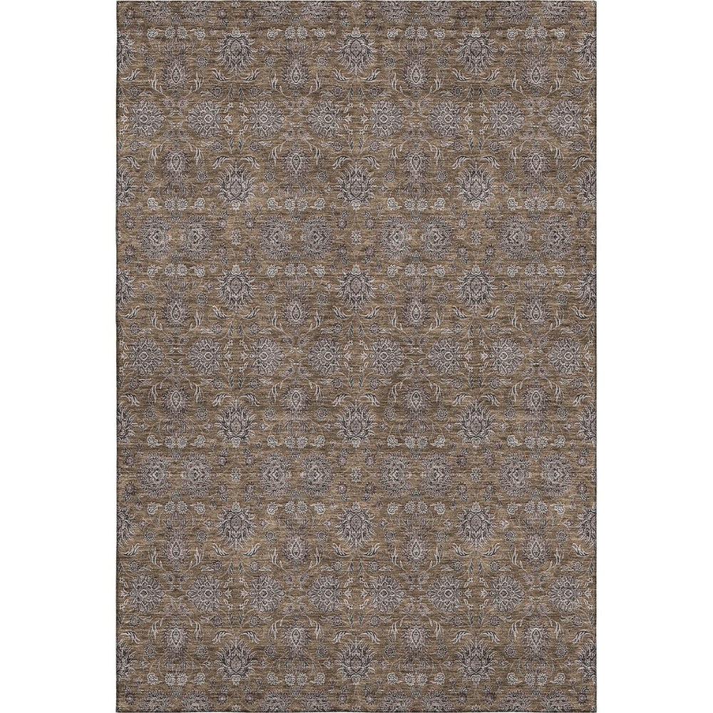 HomeRoots 8' X 10' Elegant Chocolate Gray & Charcoal Floral Washable Area Rug with UV Protection & Durability 656811