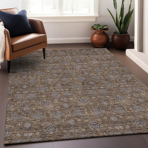 HomeRoots 8' X 10' Elegant Chocolate Gray & Charcoal Floral Washable Area Rug with UV Protection & Durability 656811