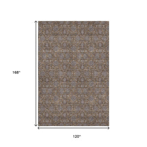 HomeRoots 10' X 14' Chocolate Gray Charcoal Floral Washable Area Rug - UV Protected, Durable, Stylish Design 656813