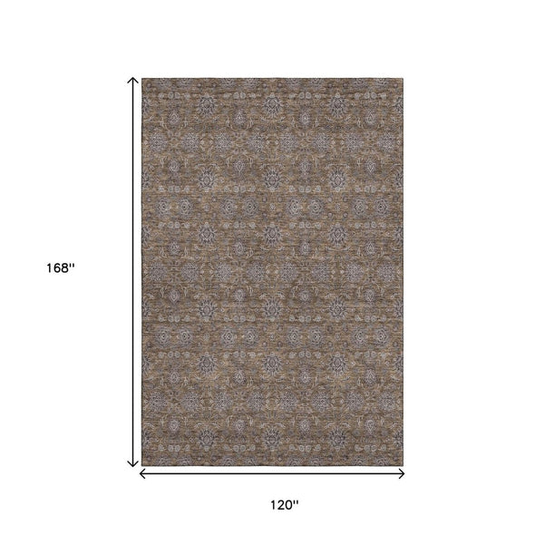 HomeRoots 10' X 14' Chocolate Gray Charcoal Floral Washable Area Rug - UV Protected, Durable, Stylish Design 656813