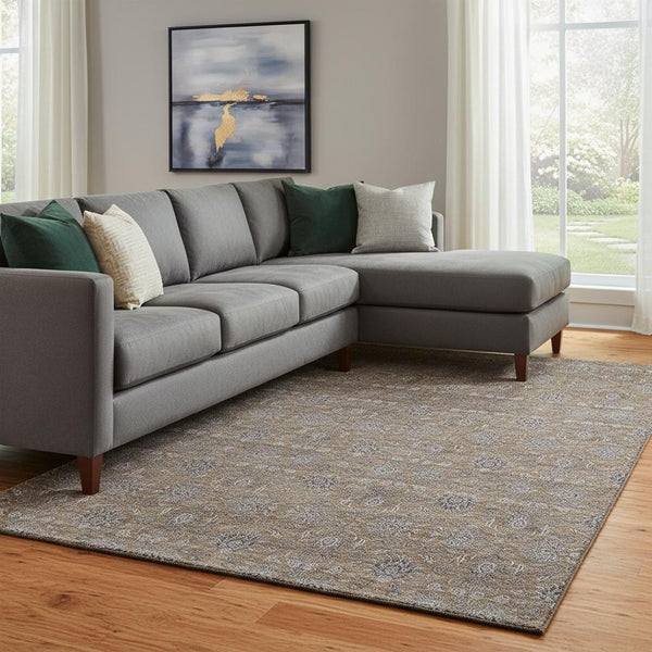 HomeRoots 10' X 14' Chocolate Gray Charcoal Floral Washable Area Rug - UV Protected, Durable, Stylish Design 656813