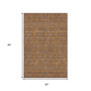 HomeRoots 5' Copper Beige and Gray Floral Area Rug – Durable, Washable, UV Protected for Everyday Living 656815