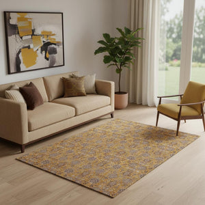 HomeRoots 5' Copper Beige and Gray Floral Area Rug – Durable, Washable, UV Protected for Everyday Living 656815
