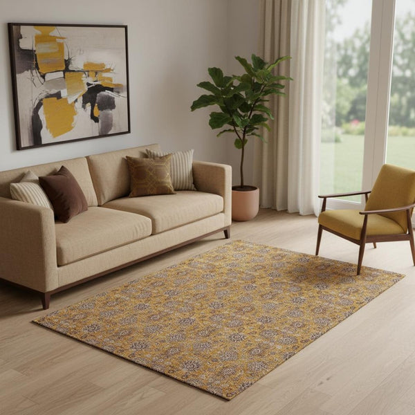 HomeRoots 5' Copper Beige and Gray Floral Area Rug – Durable, Washable, UV Protected for Everyday Living 656815