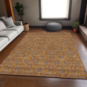 HomeRoots 5' Copper Beige and Gray Floral Area Rug – Durable, Washable, UV Protected for Everyday Living 656815