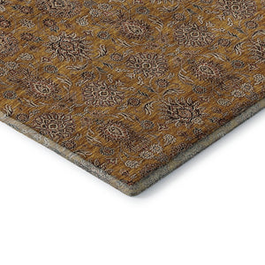 HomeRoots 5' Copper Beige and Gray Floral Area Rug – Durable, Washable, UV Protected for Everyday Living 656815