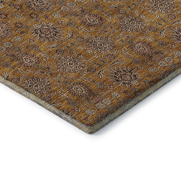 HomeRoots 5' Copper Beige and Gray Floral Area Rug – Durable, Washable, UV Protected for Everyday Living 656815