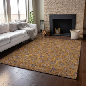HomeRoots 5' Copper Beige and Gray Floral Area Rug – Durable, Washable, UV Protected for Everyday Living 656815