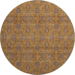 HomeRoots 8' Copper Beige and Gray Floral Washable Round Rug - UV Protected, Stain Resistant, Easy Care! 656816