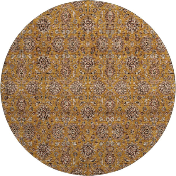 HomeRoots 8' Copper Beige and Gray Floral Washable Round Rug - UV Protected, Stain Resistant, Easy Care! 656816