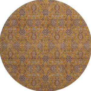 HomeRoots 8' Copper Beige and Gray Floral Washable Round Rug - UV Protected, Stain Resistant, Easy Care! 656816