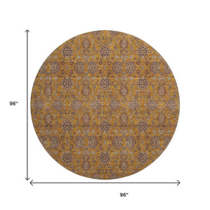 HomeRoots 8' Copper Beige and Gray Floral Washable Round Rug - UV Protected, Stain Resistant, Easy Care! 656816