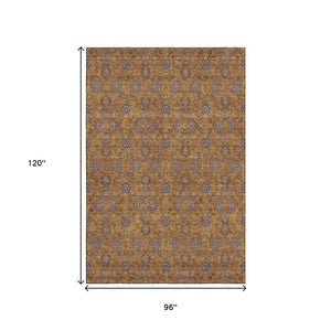 HomeRoots 8' X 10' Elegant Floral Area Rug in Copper Beige & Gray - Washable, UV Protected, Durable Design 656817