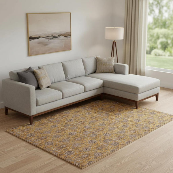 HomeRoots 8' X 10' Elegant Floral Area Rug in Copper Beige & Gray - Washable, UV Protected, Durable Design 656817