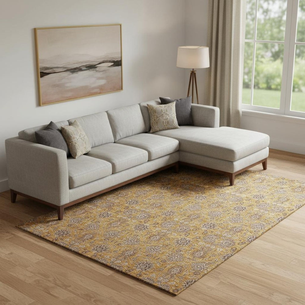 HomeRoots 9' X 12' Floral Area Rug in Copper Beige & Gray - Washable, UV-Protected, Durable & Stylish Design 656818